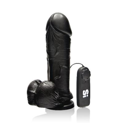 Thick Vibrating Cock w Balls and Suction 8in