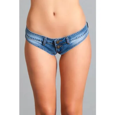 Low Waist Mini Denim Stretch Shorts S Blue S