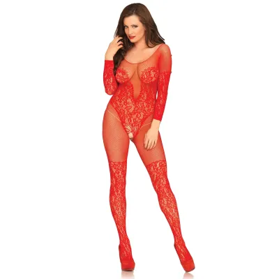 Vine Lace Net Long Sleeved One Size Red