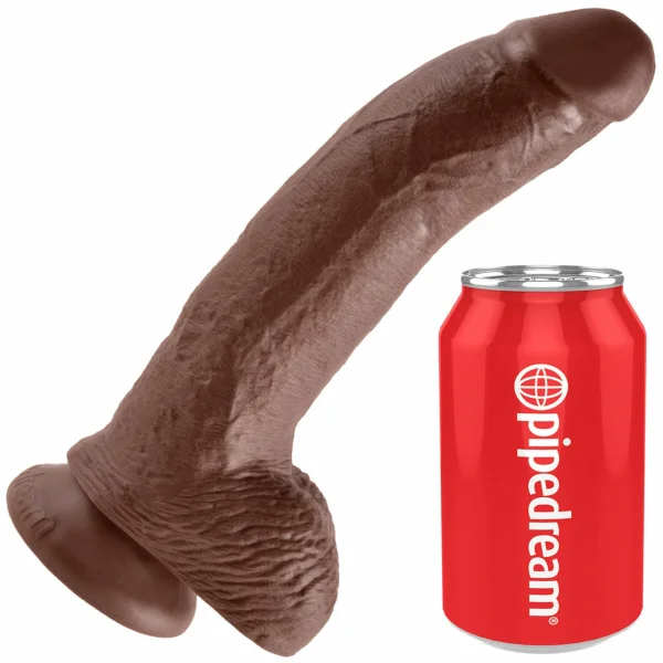 King Cock 9" Suction Cup Dildo With Balls - Chocolate