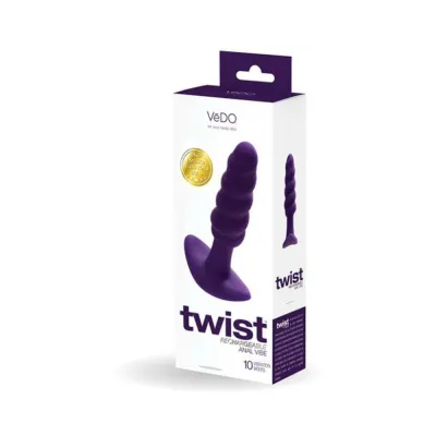 Butt Plugs Vedo Twist Rechargeable Silicone Vibrating Anal Plug Purple