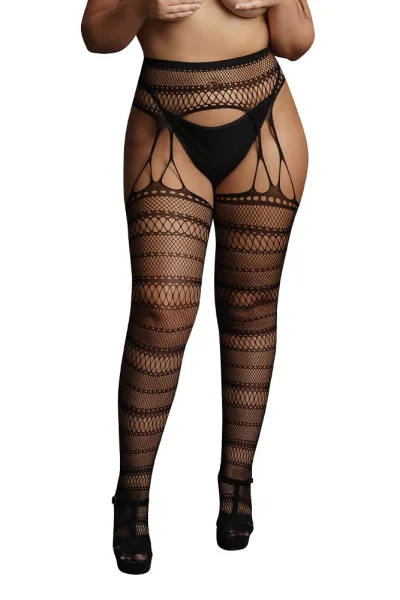 Le Désir Black Suspender Striped Pantyhose