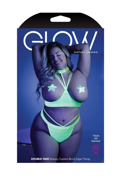 Double Take Open Cup Bra and Thong - Queen - Neon  Green