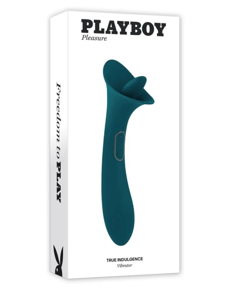 Playboy Pleasure True Indulgence Rechargeable Silicone Double Ended Tongue Stroking Vibrator - Teal