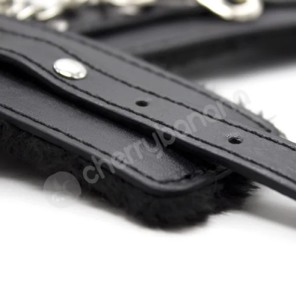 Cherry Banana Dare Black Faux Leather Fluffy Wrist Cuffs