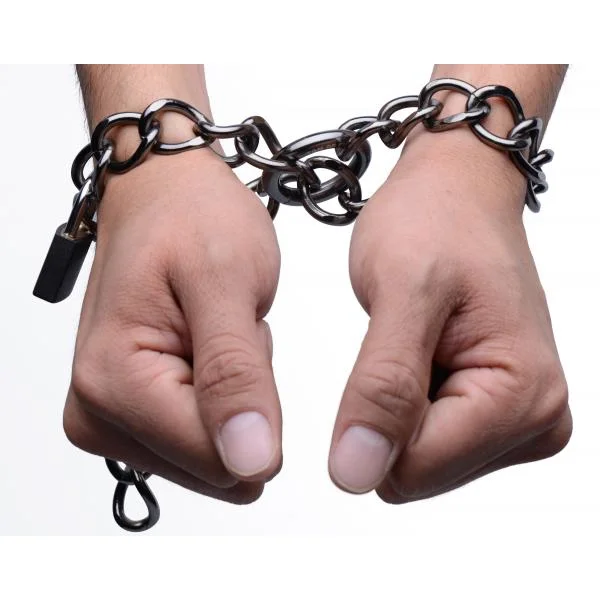 Tom Of Finland Locking Chain Cuffs Steel Silver