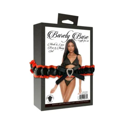Barely Bare Mesh Lace Bra Thong Set Black Os