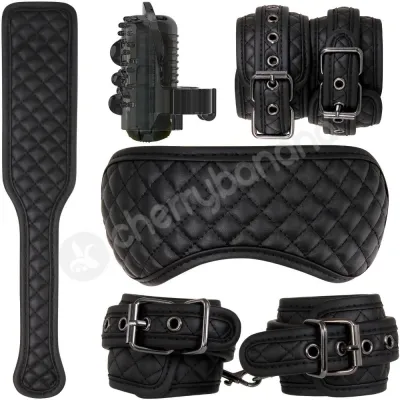 Adam Eve Fetish Dreams Black Beginner Bondage Set 4 Piece Set Plus Free Finger Vibe