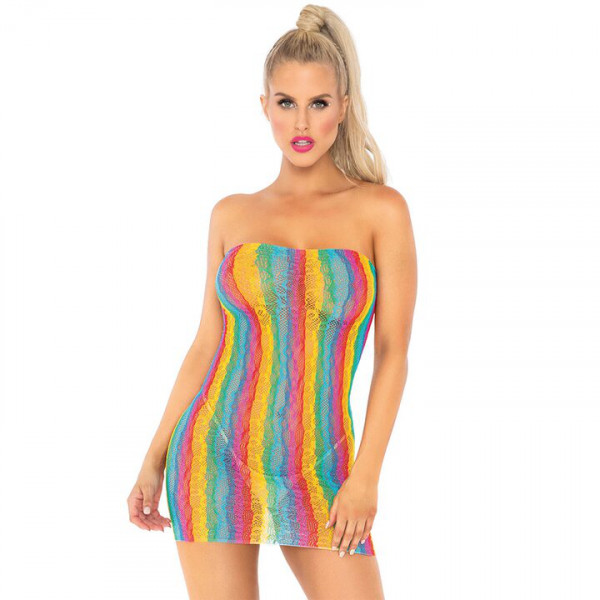 Leg Avenue Rainbow Leopard Print Lace Tube Dress