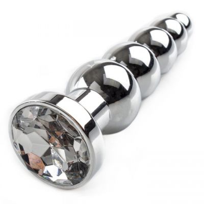 Bejewelled Silver Metal Rippling Jewelled Butt Plug 5 5 Inch