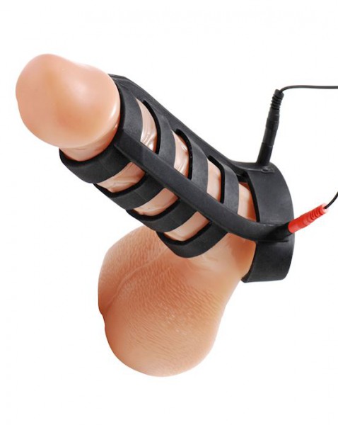 Power Cage Silicone E-stim Cock And Ball Sheath - Black - O/s