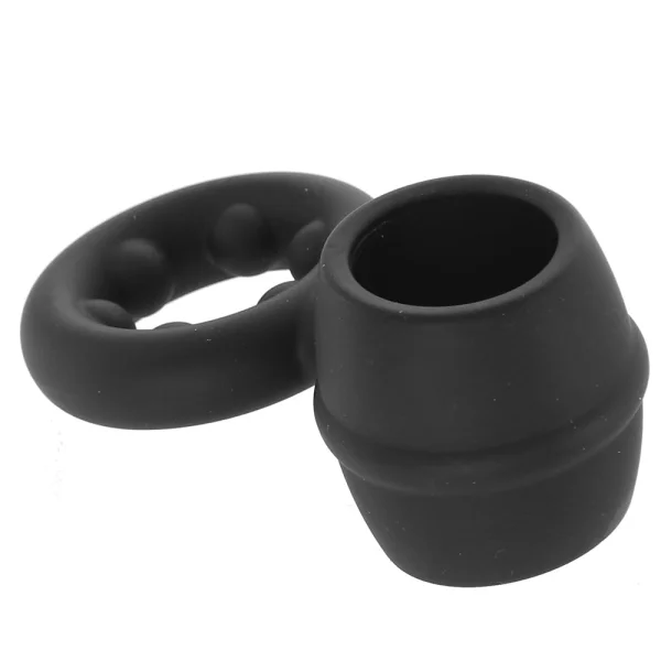 Alpha Liquid Silicone Dual Support Magnum Cock & Balls Ring By CalExotics - Black
