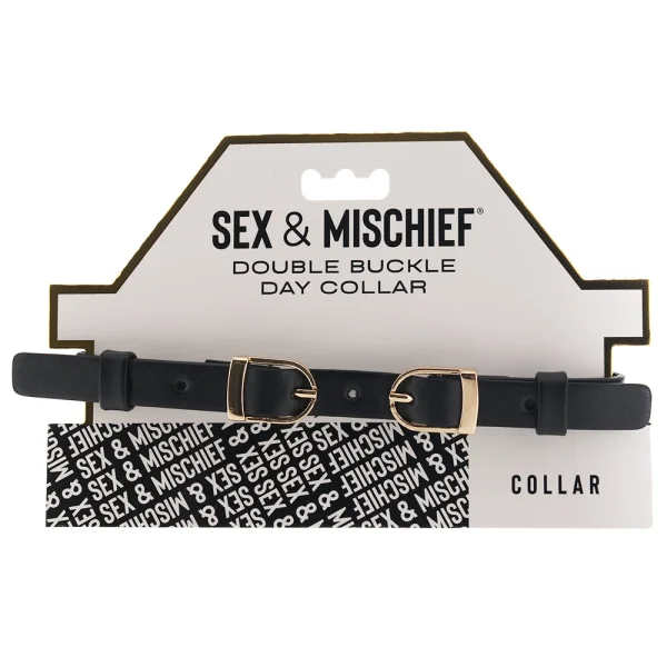 Sex & Mischief Double Buckle Day Collar By Sportsheets - Black & Gold