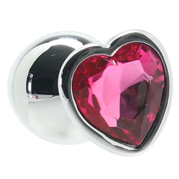Shots Ouch! Heart Gem Butt Plug Medium - Silver/Rubellite Pink