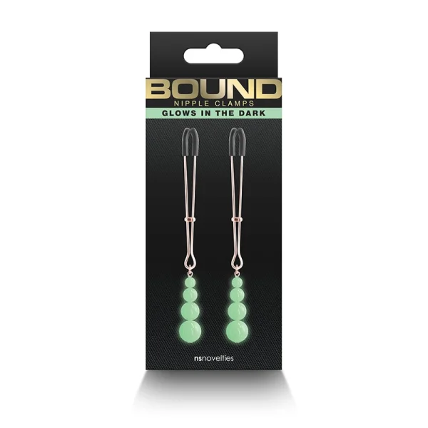 Bound Adjustable G2 Glow In The Dark Nipple Clamps by NS Novelties - Rose Gold
