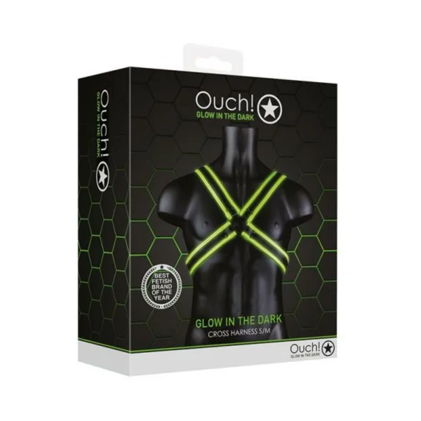 Ouch! Glow Cross Harness - Glow In The Dark - Green - S/m