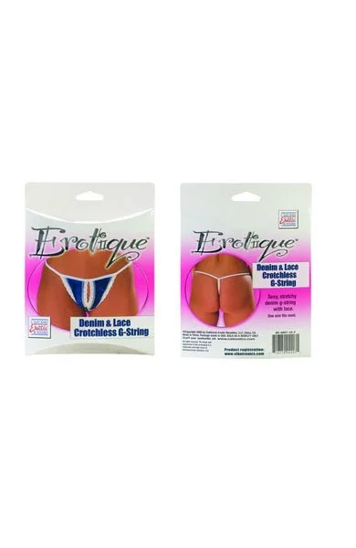 Erotique Denim and Lace Crotchless G String Blue
