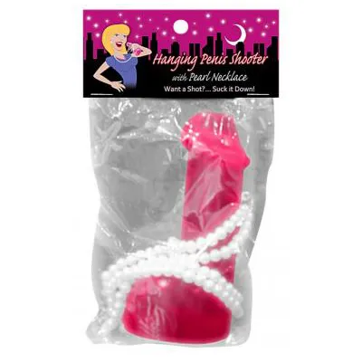 Hanging penis shooter w pearl necklace