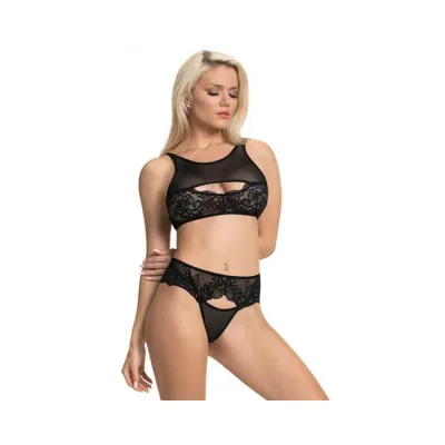 Magic Silk Sugar Spice Peek a boo Bra Panty Set Black L xl