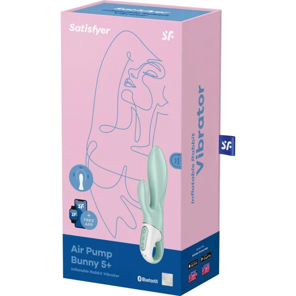 Satisfyer Air Pump Bunny 5+ Inflatable App Enabled 12-Function Dual Stimulation Vibrator - Mint
