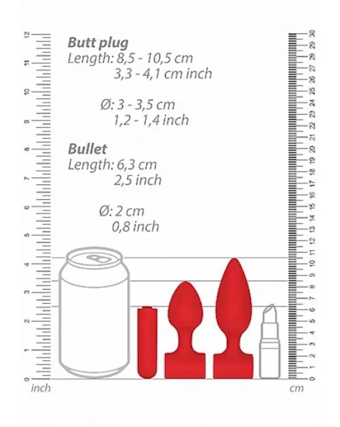 Silicone Usb Rechargeable Anal Set- Red - Red