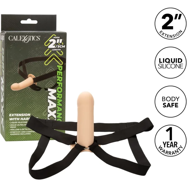 Performance Maxx Silicone 6.25" Hollow Penis Extension With Harness By CalExotics - Vanilla