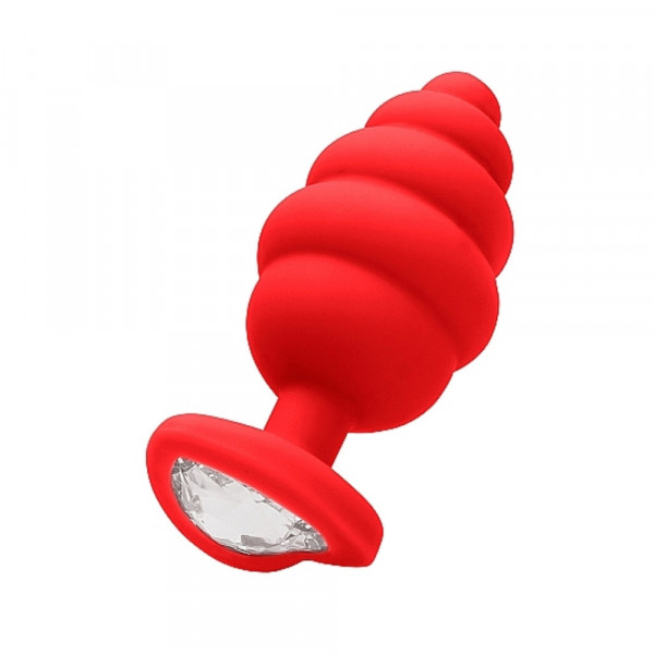 Ouchlarge Ribbed Diamond Heart Plug - Red