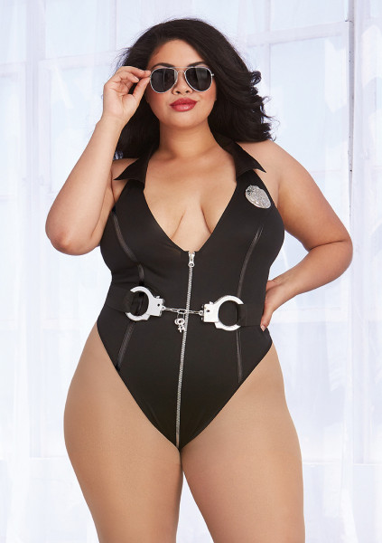 Queen Size Cop Knit Teddy - Black - Sexy Underwear for Big Girls