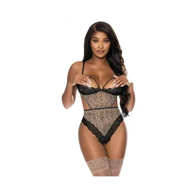 Magic Silk Purrrfect Half Cup Teddy With Split Crotch Leopard S m