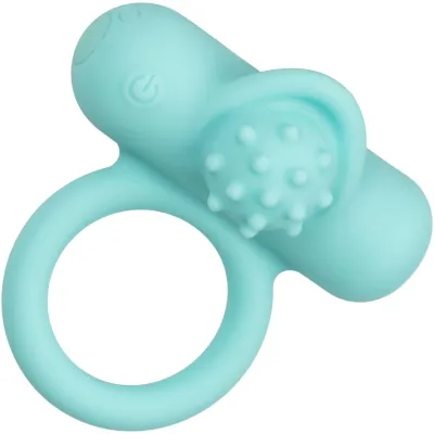 Silicone Rechargeable Nubby Lover s Delight Vibrating Cock Ring By CalExotics Teal