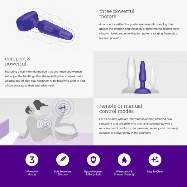 b-Vibe Trio Plug Waterproof Remote Control Vibrating Anal Toy - Purple