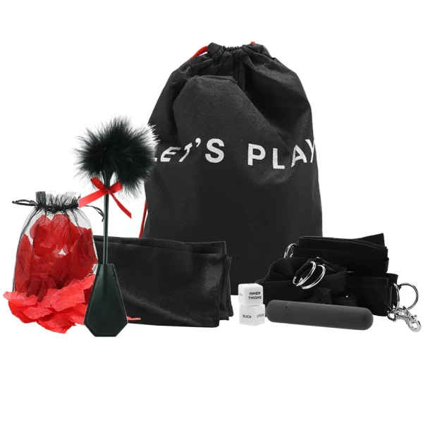 Night of Romance Satin Cuffs With Rose Petals 6pc  Bedsreader Set