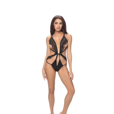 Crotchless Teddy With Front Tie One Size Black