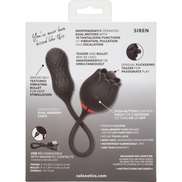 French Kiss Elite Siren Bullet Vibrator & Flickering Tongue Clitoral Stimulator By CalExotics - Black
