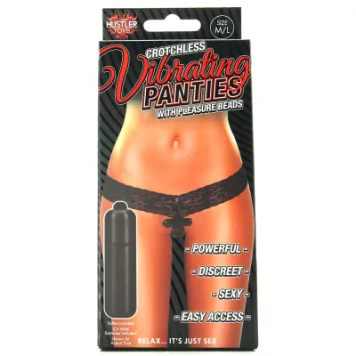 Hustler Vib Lace Thong with Beads Black M L