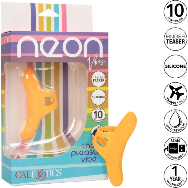 Neon Vibes - The Pleasure Vibe Rechargeable Silicone Finger Vibrator By CalExotics - Orange