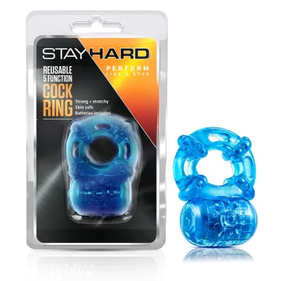 Stay Hard Reusable 5 Function Vibrating Cock Ring Blue