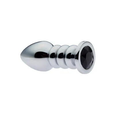 Kinki Ribbed Gemmed Butt Plug Black Large