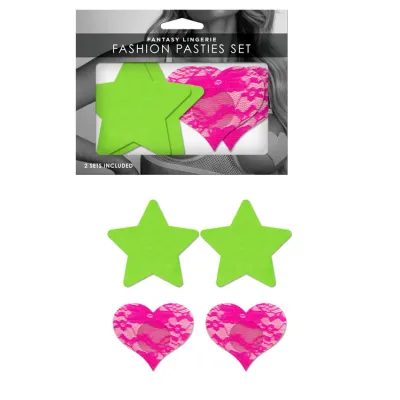 Fantasy Lingerie Neon Star Lace Heart Pasties 2 pack