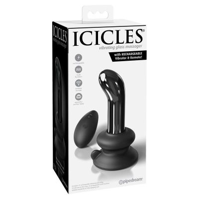 Icicles No 84 Black Vibrating Glass Prostate Massager by Pipedream