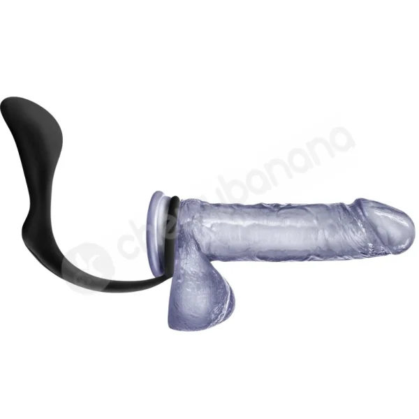 Anal Adventures Platinum Silicone Black Cock Ring With Prostate Plug