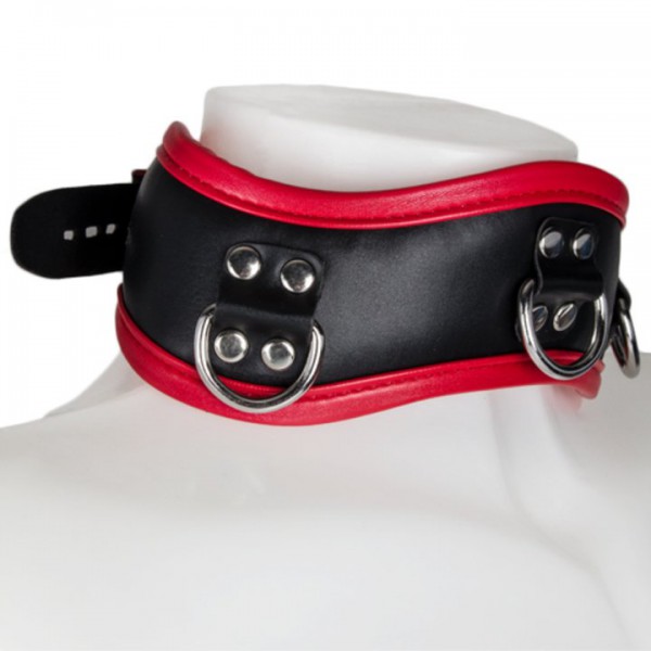 Bondara Black and Red Faux Leather Padlocked Posture Collar — image 5 of 5