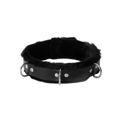 Strict Leather Narrow Fur Lined Locking Collar