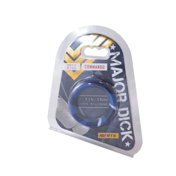 Major Dick Commando Cock Ring Blue Camo 1.5 inches