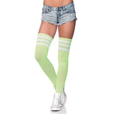 3 Stripes Athletic Ribbed Thigh Highs One Size Neon Green