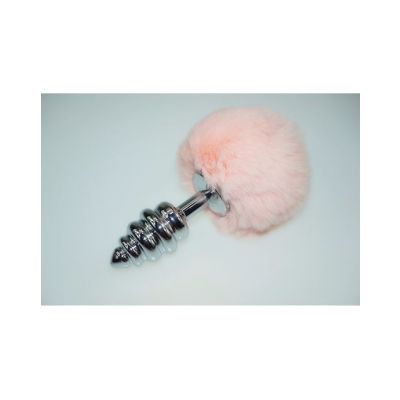 Fluffy Bunny Rippled Butt Plug Pink black