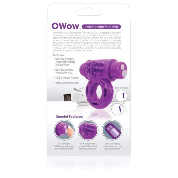 Charged Owow Rechargeable Vibe Ring - Purple - 6 Count Box