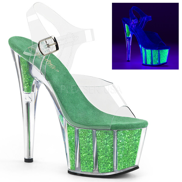 7 inches Heel, 2 3/4 inches PF Ankle Strap Sandal w/ Glitter Inserts