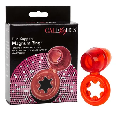 Dual Support Magnum Cock and Ball Ring by Cal Exotics Red