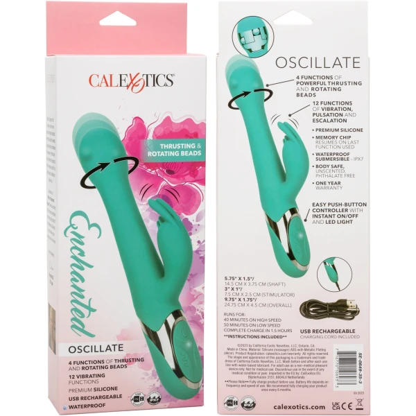 Enchanted Oscillate Rechargeable Silicone Dual Stimulation Vibrator With Thrusting, Rotating Beaded Head By CalExotics